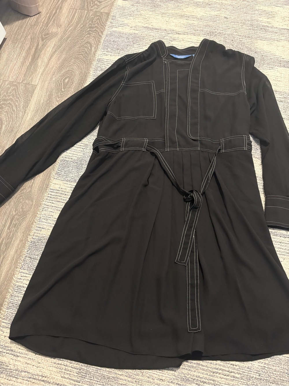 Simply Vera Vera Wang Black Long-Sleeve Belted Dress with Contrast Stitching